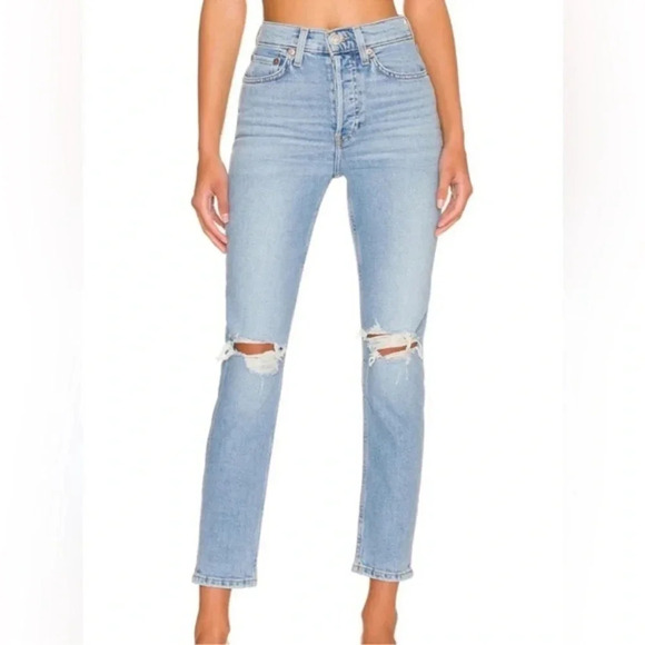 Originals 90's High Rise Ankle Crop in Destroy Sanded Blue - Picture 1 of 8